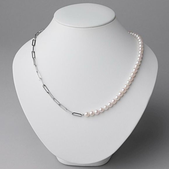 Freshwater pearl half chain necklace 6.5-7.0mm Allergy Free Stainless Steel - Picture 7 of 8